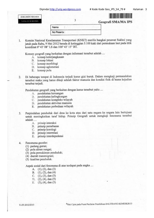 Soal Un Geografi Sma Ips 2013 Kode Geo Ips Sa 79 1