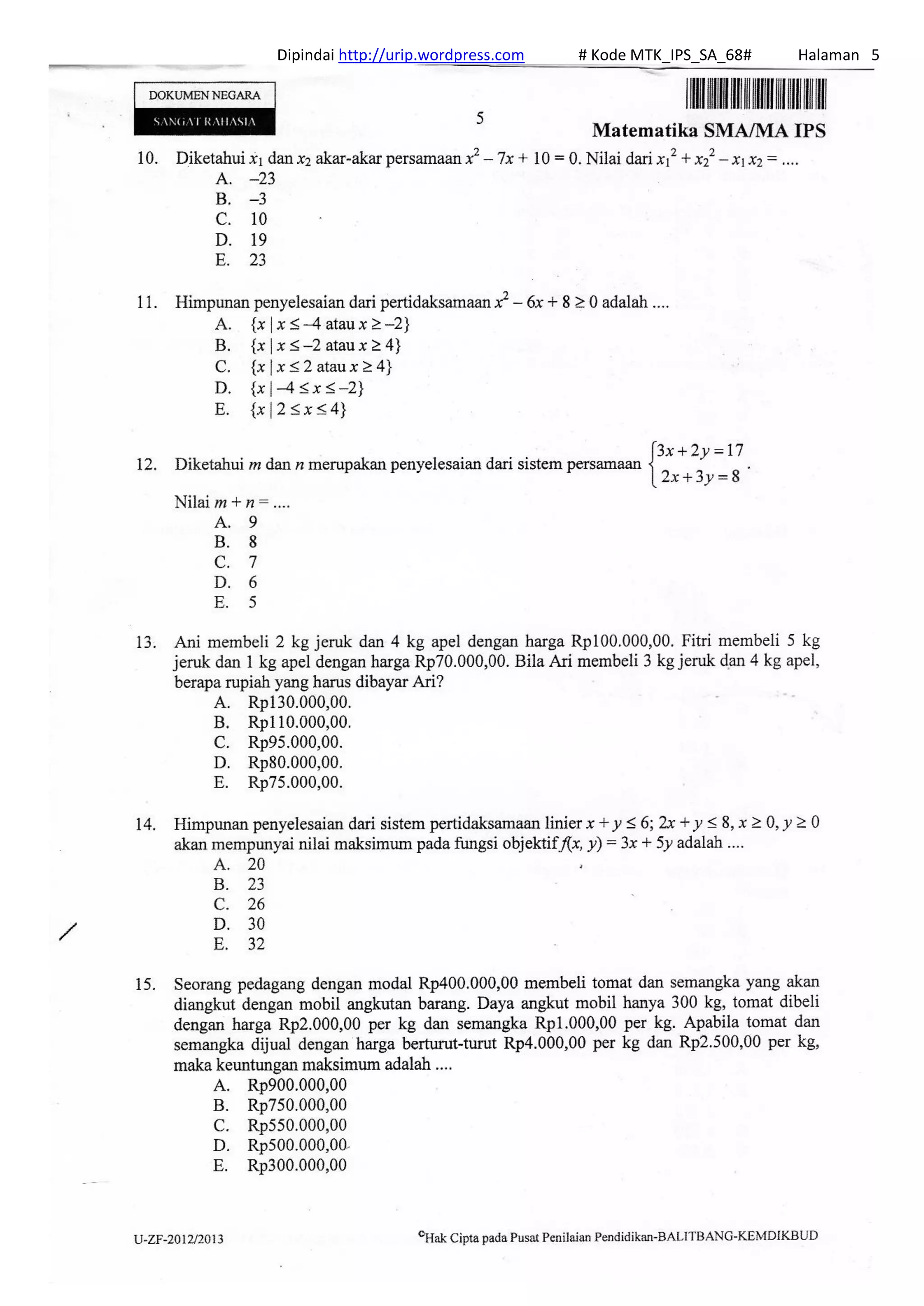 Dipindai http://urip.wordpress.com # Kode MTK_IPS_SA_68# Halaman 5