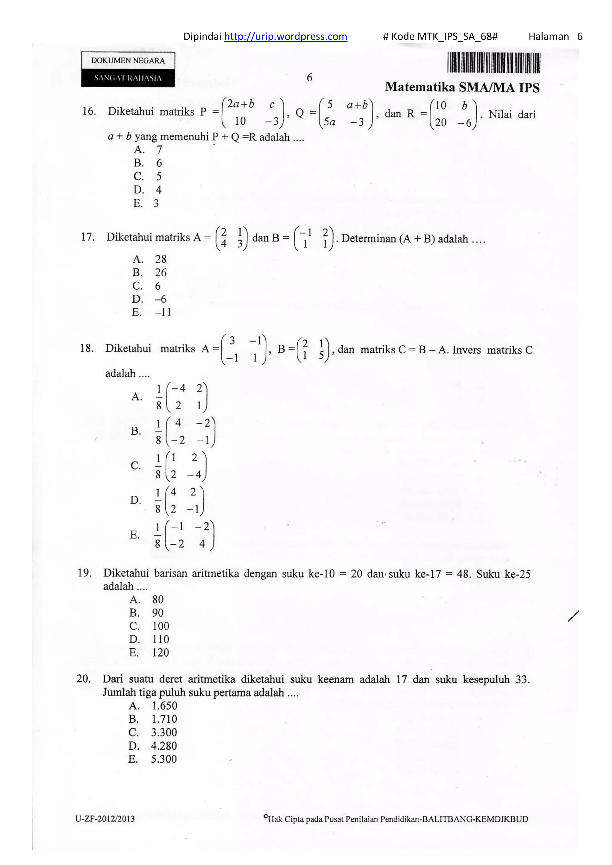 Dipindai http://urip.wordpress.com # Kode MTK_IPS_SA_68# Halaman 6