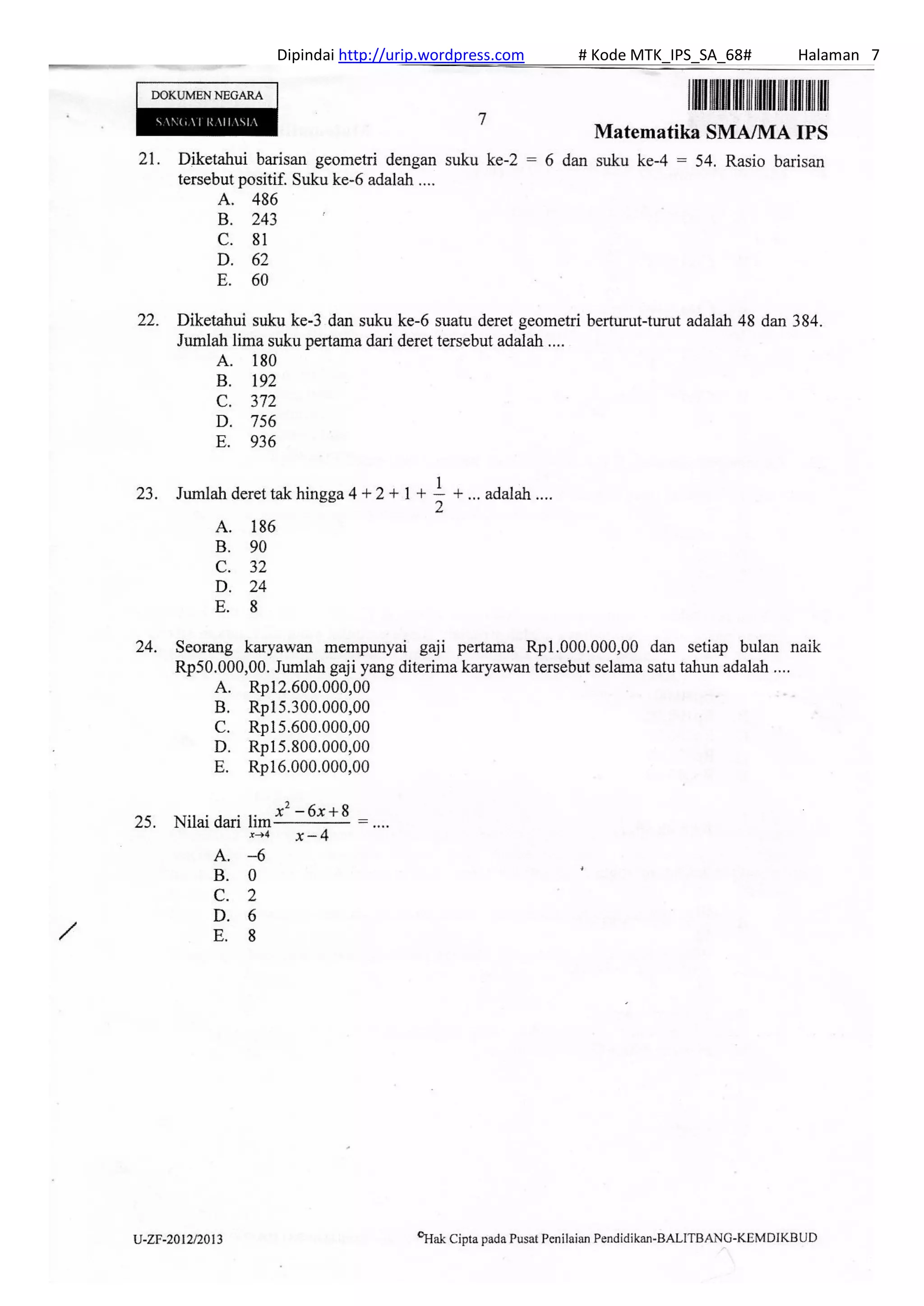 Dipindai http://urip.wordpress.com # Kode MTK_IPS_SA_68# Halaman 7