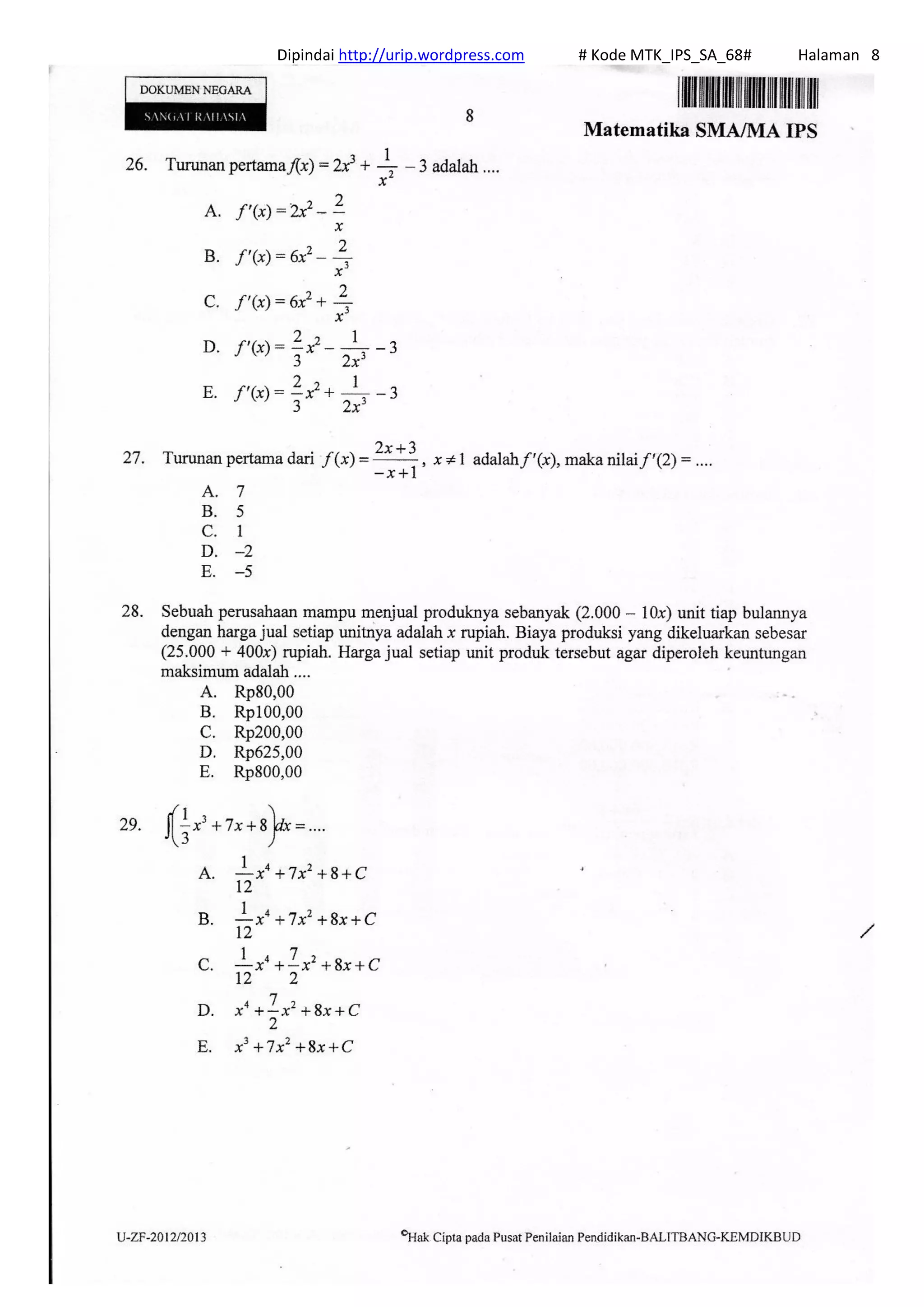 Dipindai http://urip.wordpress.com # Kode MTK_IPS_SA_68# Halaman 8