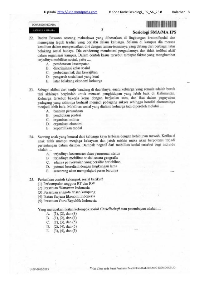 Soal Un Sosiologi Sma Ips 2013 Kode Sosiologi Ips Sa 25