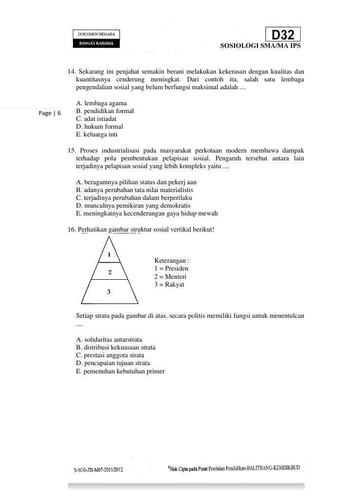 Soal UN Sosiologi Tipe D32 Tahun 2012