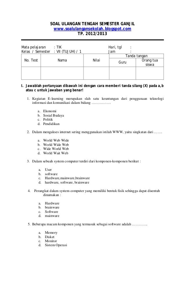 Soal Tik Kls 7 Pts 2