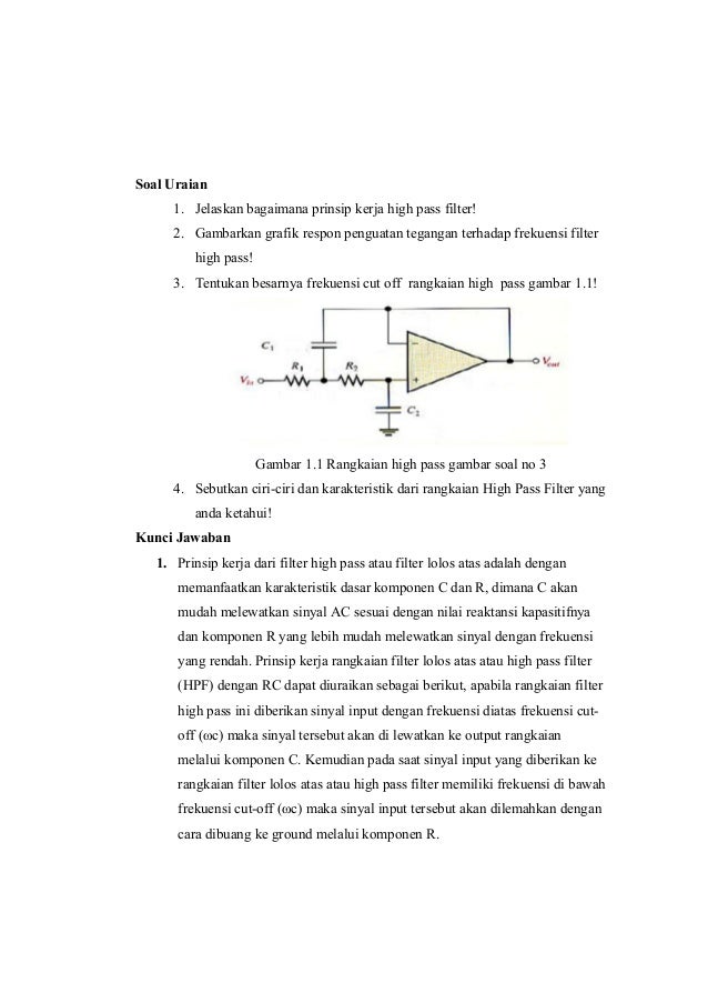 Contoh Soal Low Pass Filter Aktif Contoh Soal Terbaru