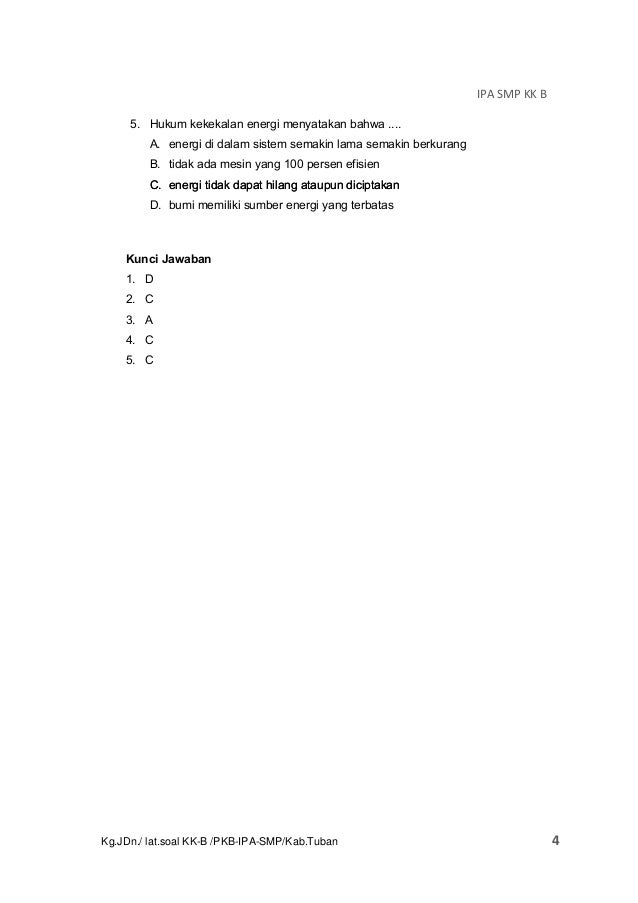 Kumpulan Soal PKB IPA SMP Modul KK-B