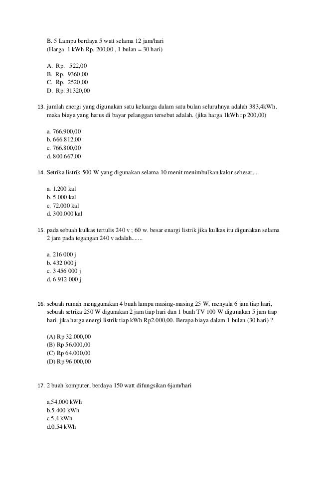 Soal Energi Dan Daya Listrik Smp Kelas 9 Pdf