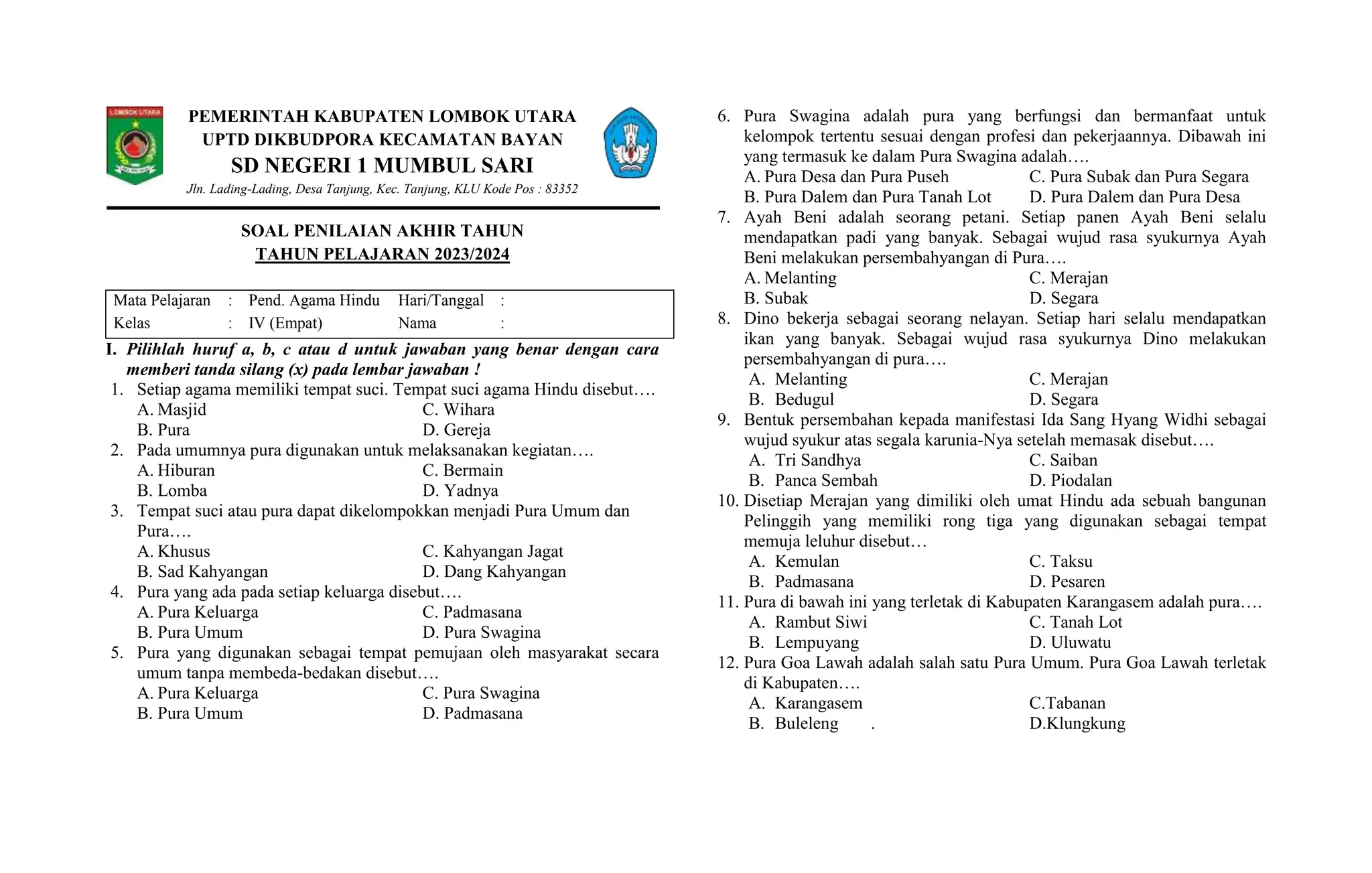 Mengupas Tuntas Contoh Soal UTS Agama Hindu Kelas 4: Panduan Lengkap untuk Siswa, Orang Tua, dan Guru Mengupas Tuntas Contoh Soal UTS Agama Hindu Kelas 4: Panduan Lengkap untuk Siswa, Orang Tua, dan Guru