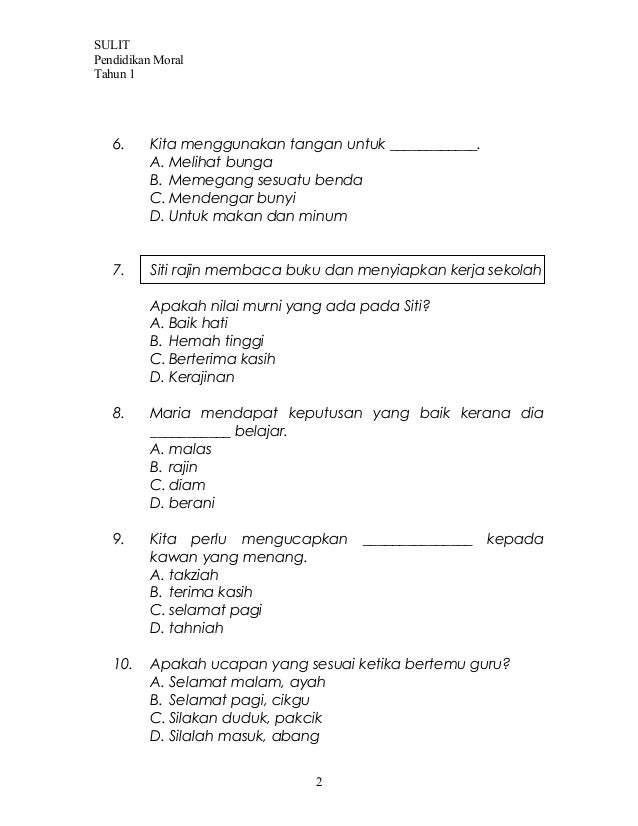 Soalan pendidikan-moral-tahun-1