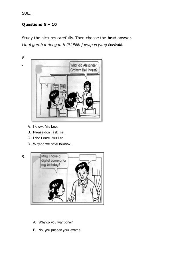 Kertas Soalan Bahasa Inggeris Kertas 1 Tahun 5 Kssr