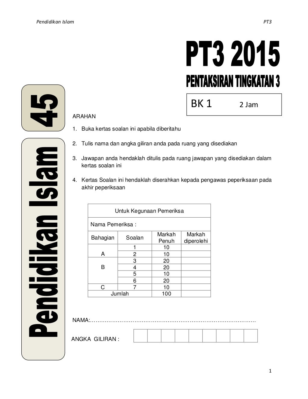 PAI TINGKATAN 3Soalan bk1