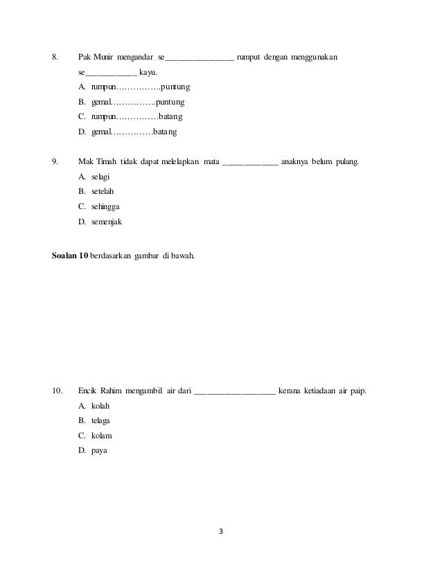 Soalan Bahasa Melayu Pemahaman Tahun 4