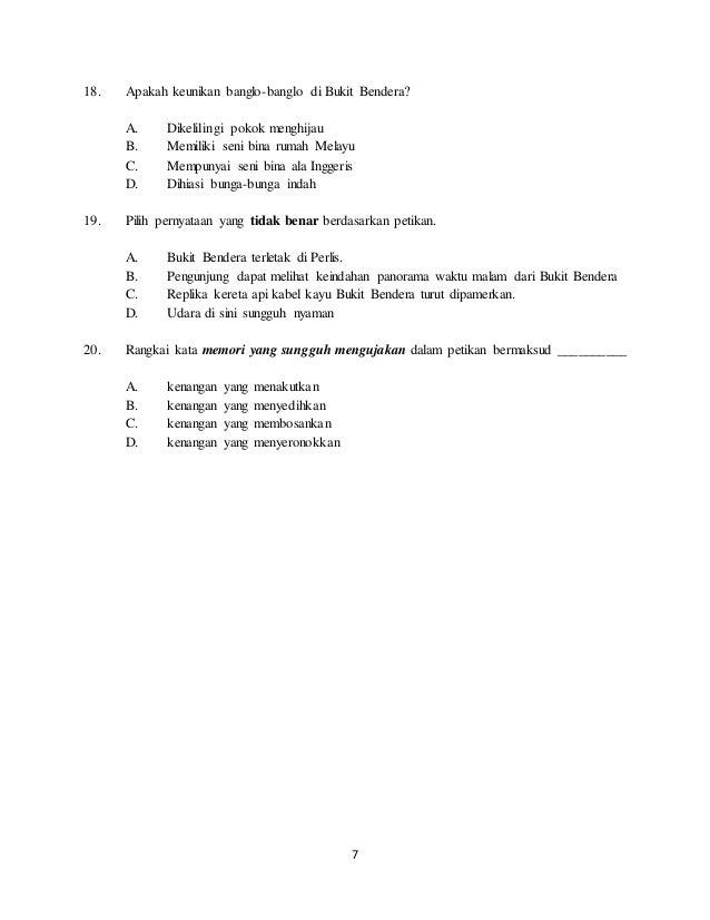 Soalan Bahasa Melayu Pemahaman Tahun 4