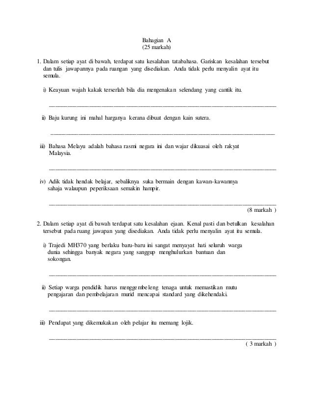 Contoh Soalan Kesalahan Bahasa Pt3 - Kuora a