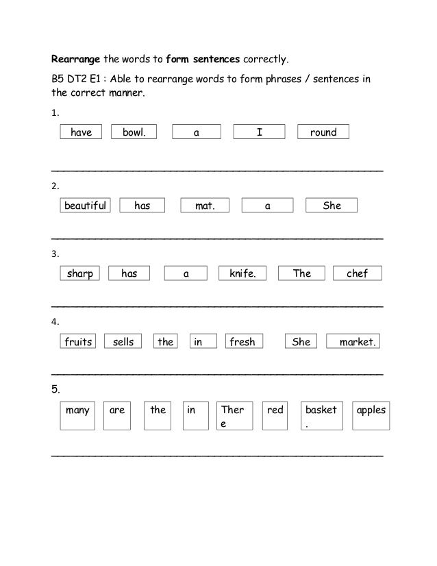 Rearrange Words To Form Sentences Worksheets