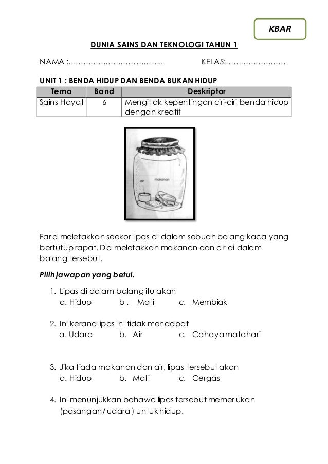 Soalan kbar dan kbat dst tahun 1