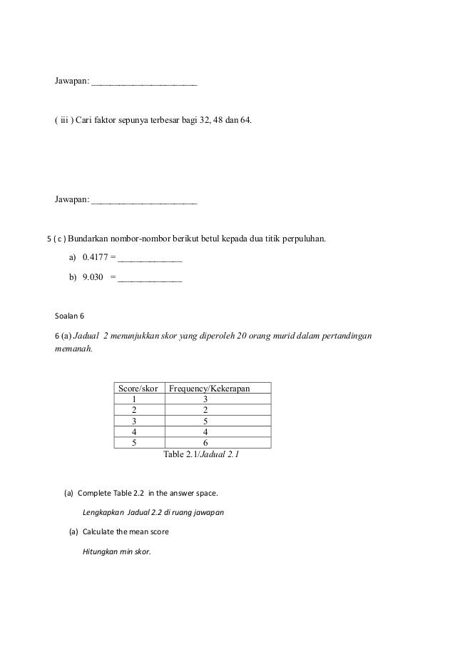 Soalan kelas tambahan matematik 2015