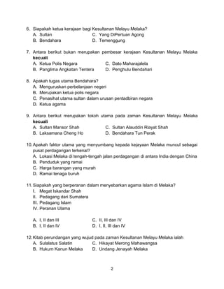 Latihan Kt Topik Kesultanan Melayu Melaka