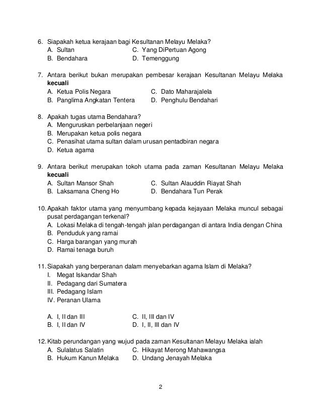 LATIHAN KT TOPIK KESULTANAN MELAYU MELAKA