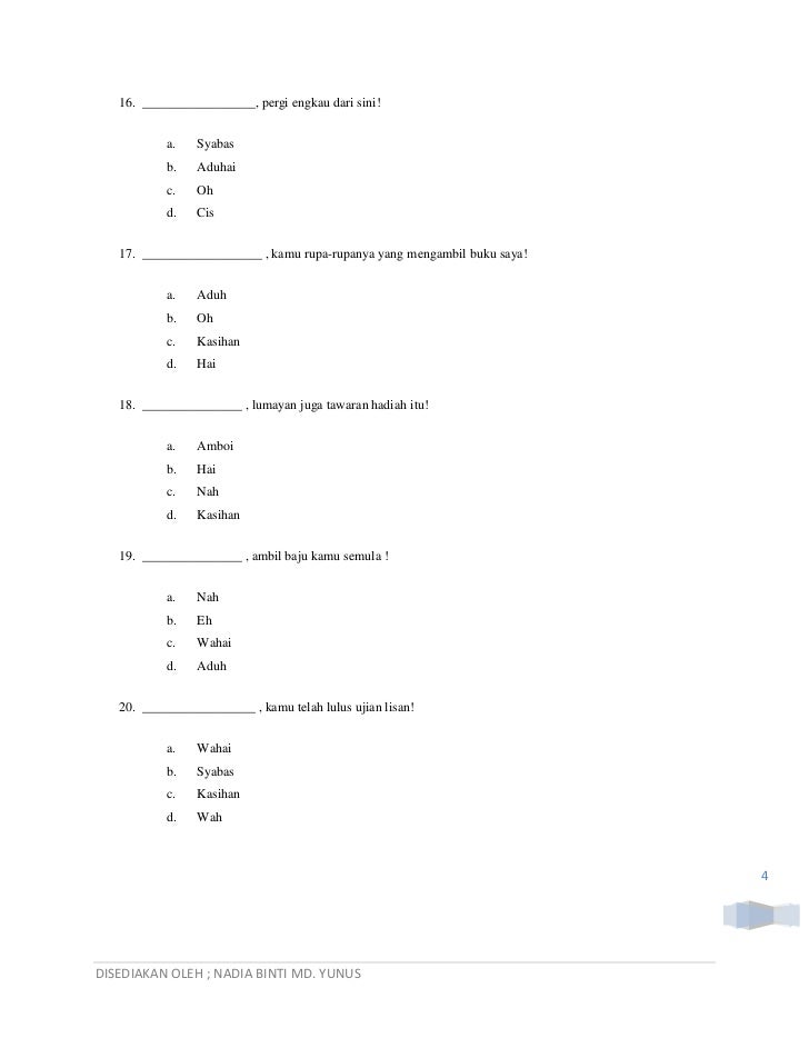 Soalan kuiz bahasa melayu