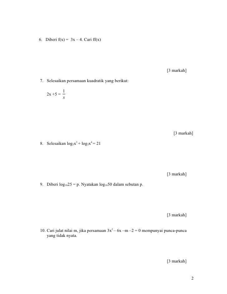 Soalan kuiz matematik tambahan ting empat 2004