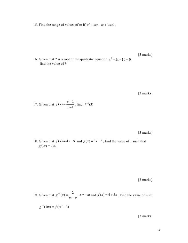Soalan kuiz matematik tambahan ting empat 2006