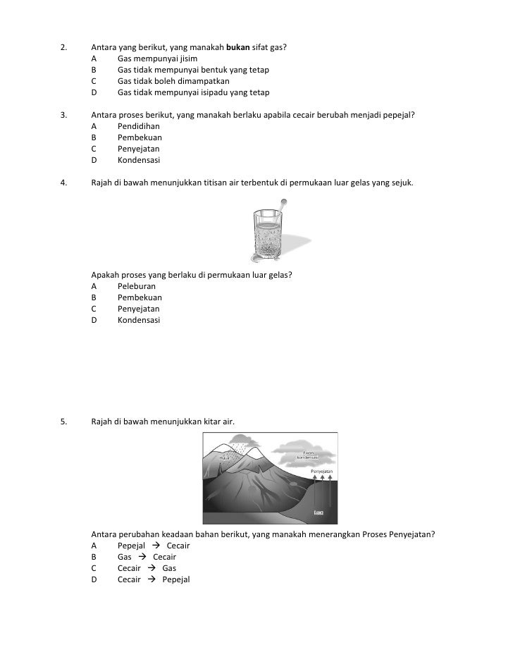 Soalan latihan unit 8 : Keadaan Bahan
