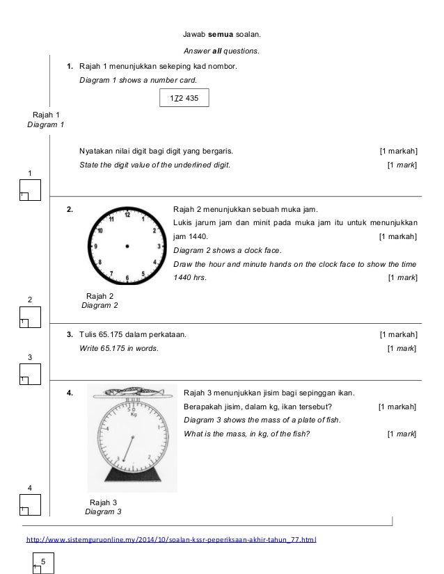 Soalan Kertas Ujian Matematik Kertas 2 Tahun 5 Kssr