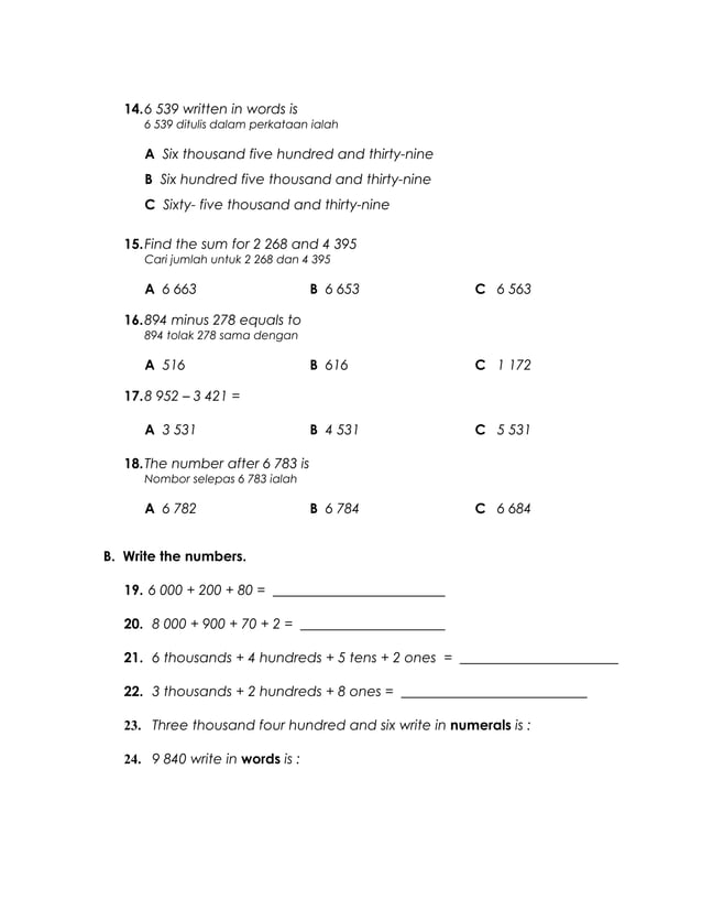 Soalan Matematik Tahun 2 Doc