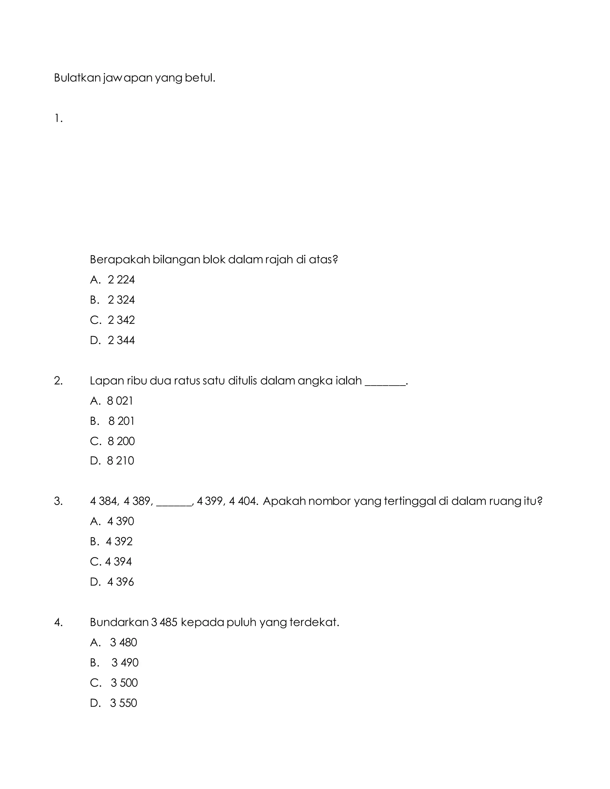 Soalan matematik tahun 3 | DOCX