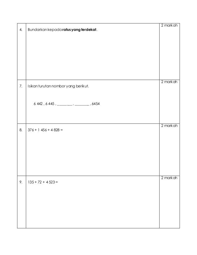 Soalan matematik tahun 3 Soalan matematik tahun 3