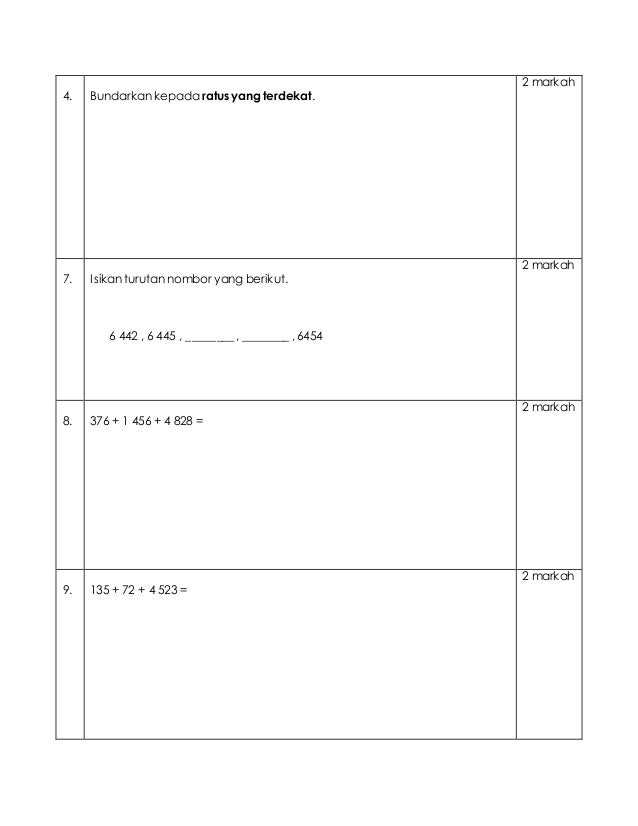 Soalan matematik tahun 3