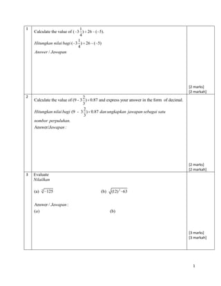 Soalan Matematik Tingkatan 3 Kertas 2