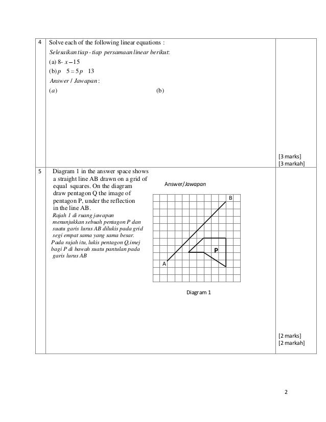 Soalan matematik tingkatan 3 kertas 2