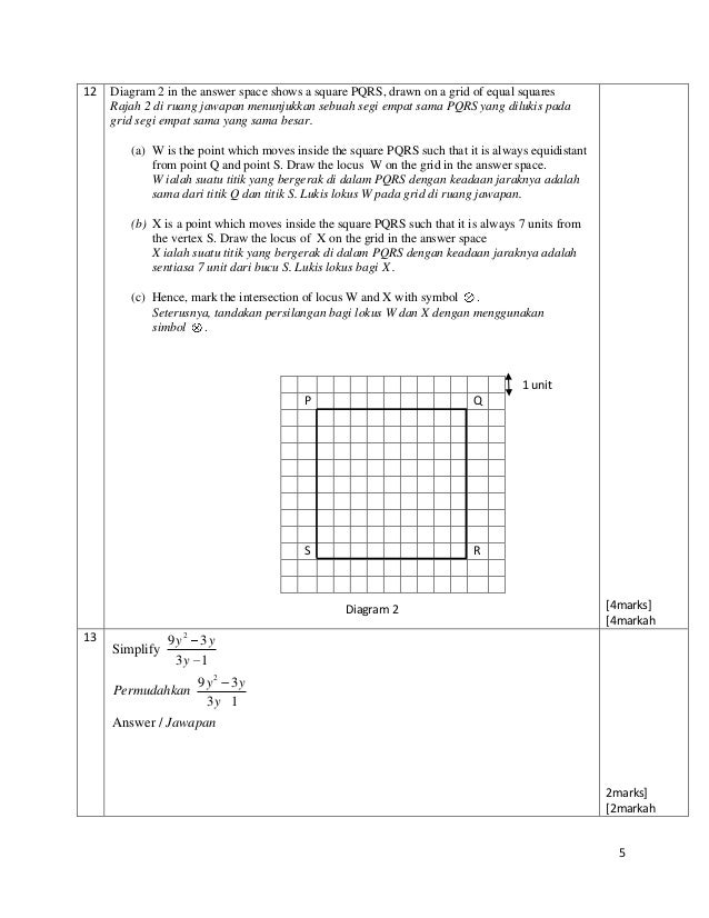 Soalan matematik tingkatan 3 kertas 2