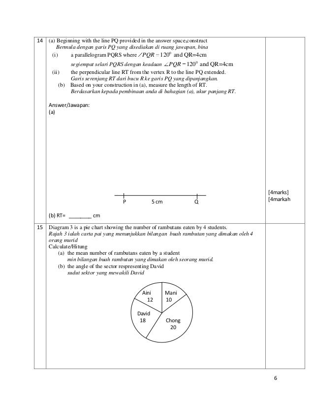 Soalan Matematik Tingkatan 1 Kertas 2 - Kecemasan s