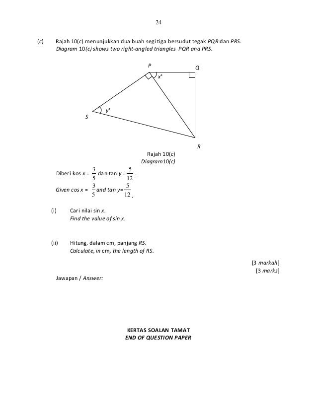 Kertas Soalan Matematik Pt3 - Contoh Top