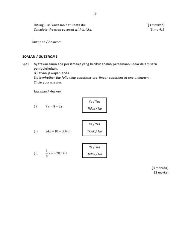 Soalan matematik PT3