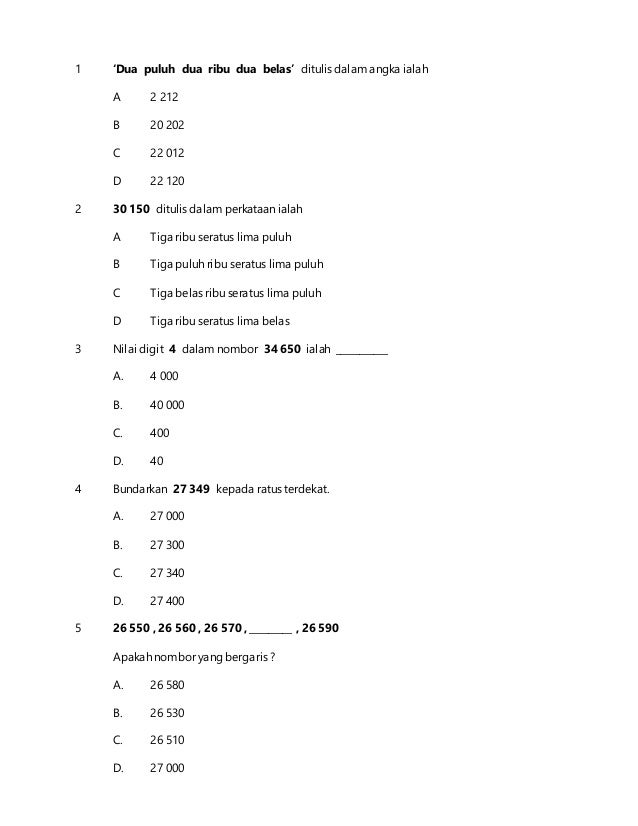 Soalan math tahun 4 2016 yg betul