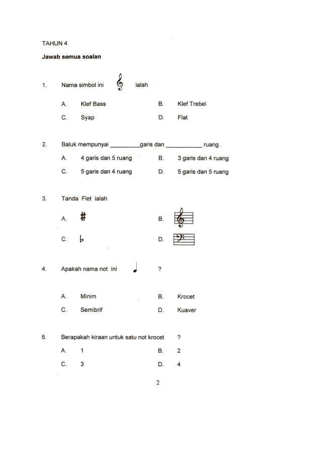 Kertas Soalan Ujian Pendidikan Muzik Tahun 4 KSSR