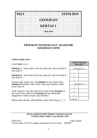 Soalan Percubaan Geografi Semester 1 Stpm 2019 Kedah