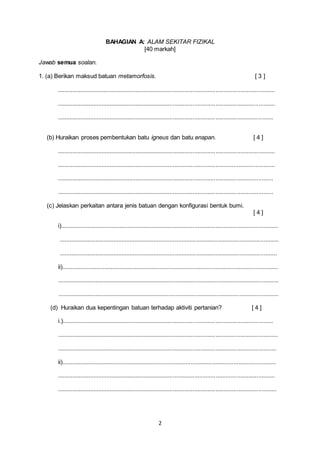 Soalan Percubaan Geografi Semester 1 Stpm 2019 Kedah