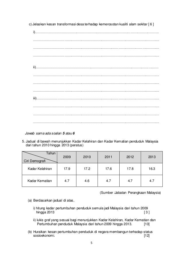 Soalan Percubaan Geografi Semester 1 STPM 2019 Kedah