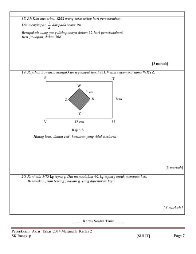 Soalan pat 2014 math tahun 5 kertas 2
