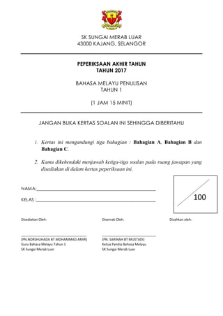 Soalan Pat Bm Penulisan Tahun 1 2017