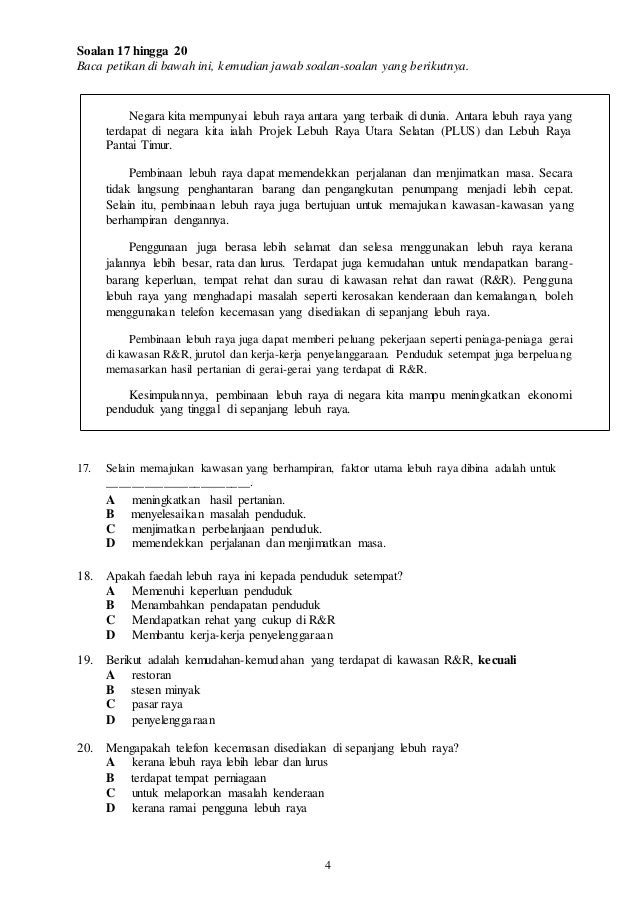 Soalan bahasa melayu pemahaman tahun 4 2019