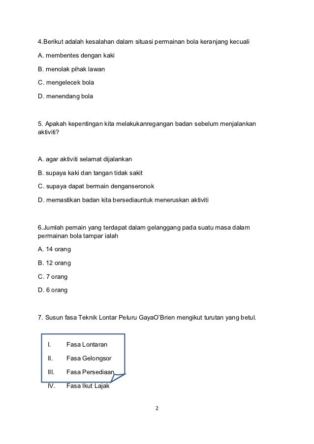 Soalan pendidikan jasmani Tahun 6