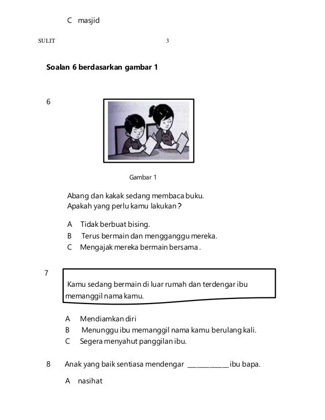 Soalan pendidikan moral tahun 2 ub1