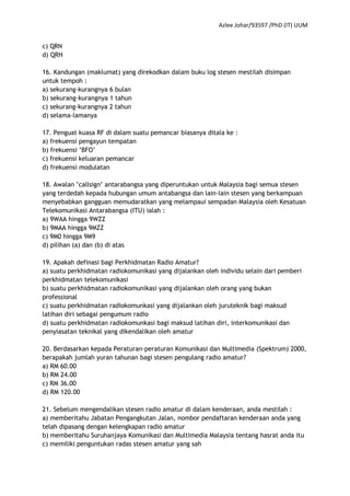 Soalan Peperiksaan Radio Amatur