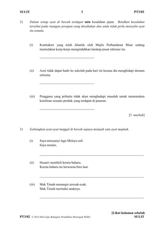 Soalan Percubaan Bahasa Melayu Pt3